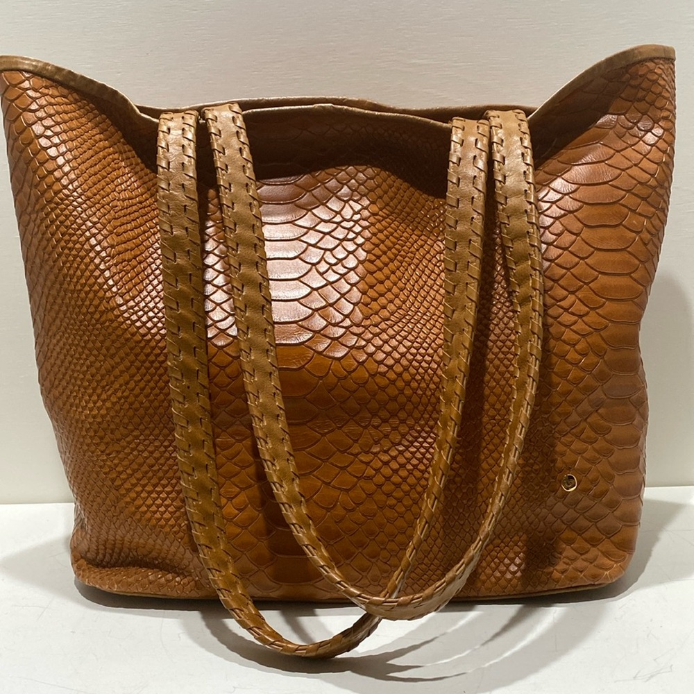 GASPY “Tracy” Large Tan (Burnt Caramel) Snakeskin Embossed Leather